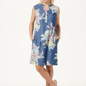 Denim & Co Stretch Denim Floral Print A-Line Dress